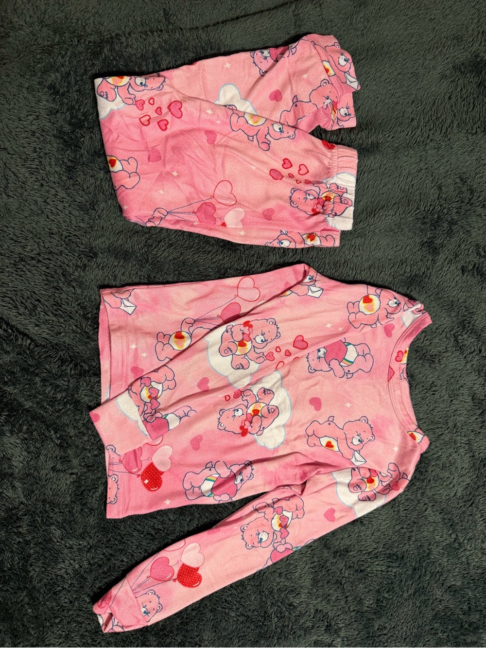 Care Bears Pink Heart Print Kids Pajama Set - Long Sleeve Top & Pants